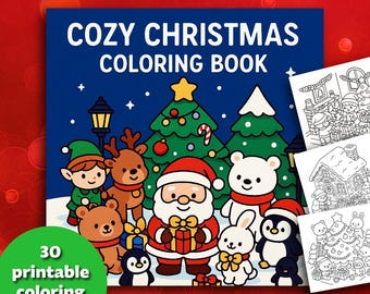 Cozy Christmas Kawaii Coloring Book | 30 Cute Christmas printable pages | PDF