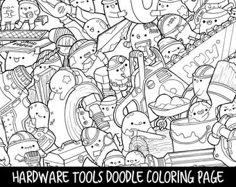 Hardware Tools Doodle Coloring Page Printable