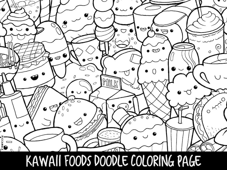 Foods Doodle Coloring Page Printable Cute/Kawaii Coloring | Etsy