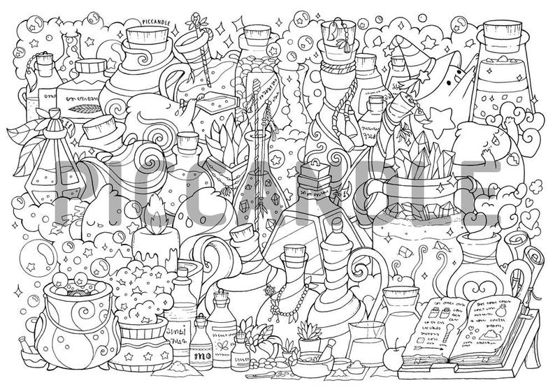 Download Potions Doodle Coloring Page Printable Cute/Kawaii Coloring | Etsy