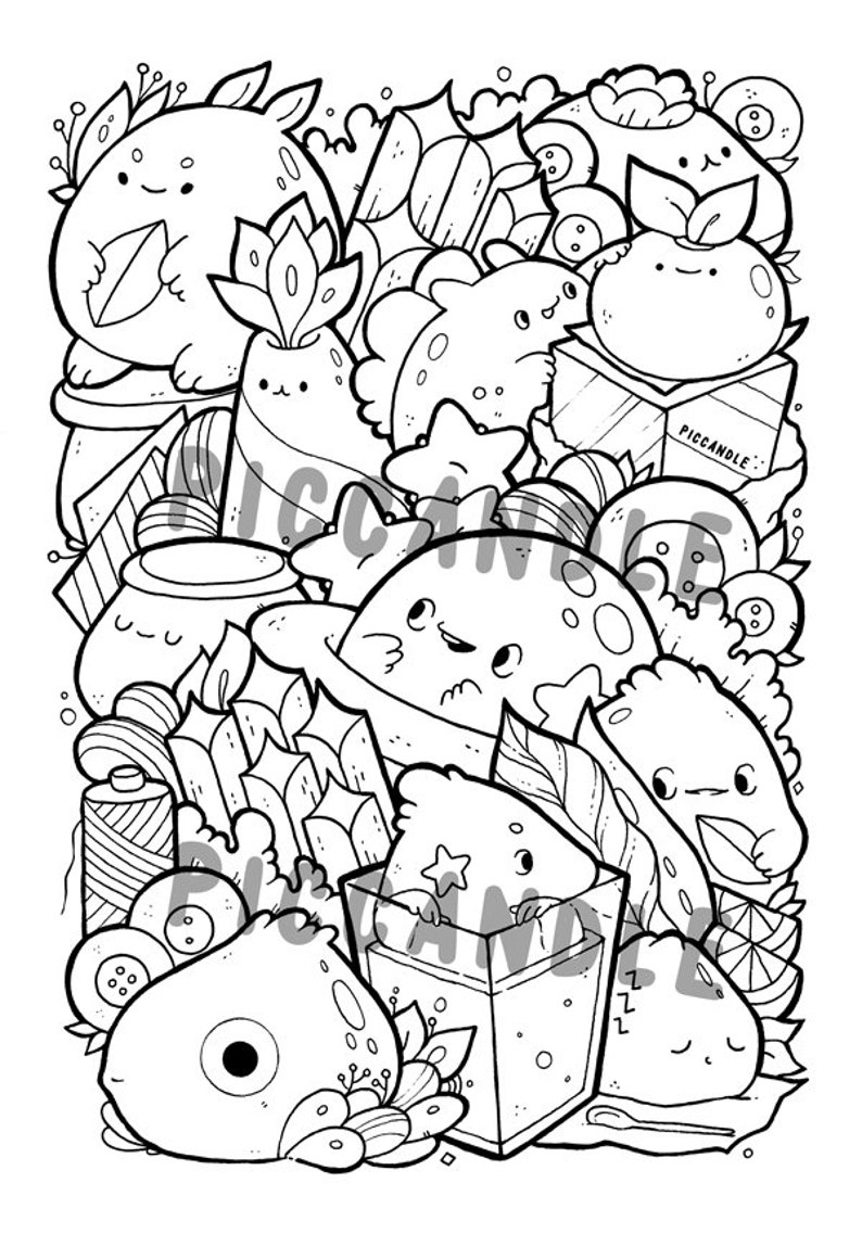 Doodle Coloring Page Printable Cute/Kawaii Coloring Page for | Etsy