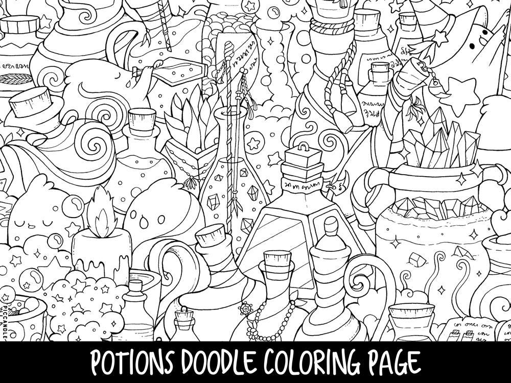 Potions Doodle Coloring Page Printable Cute/Kawaii ...