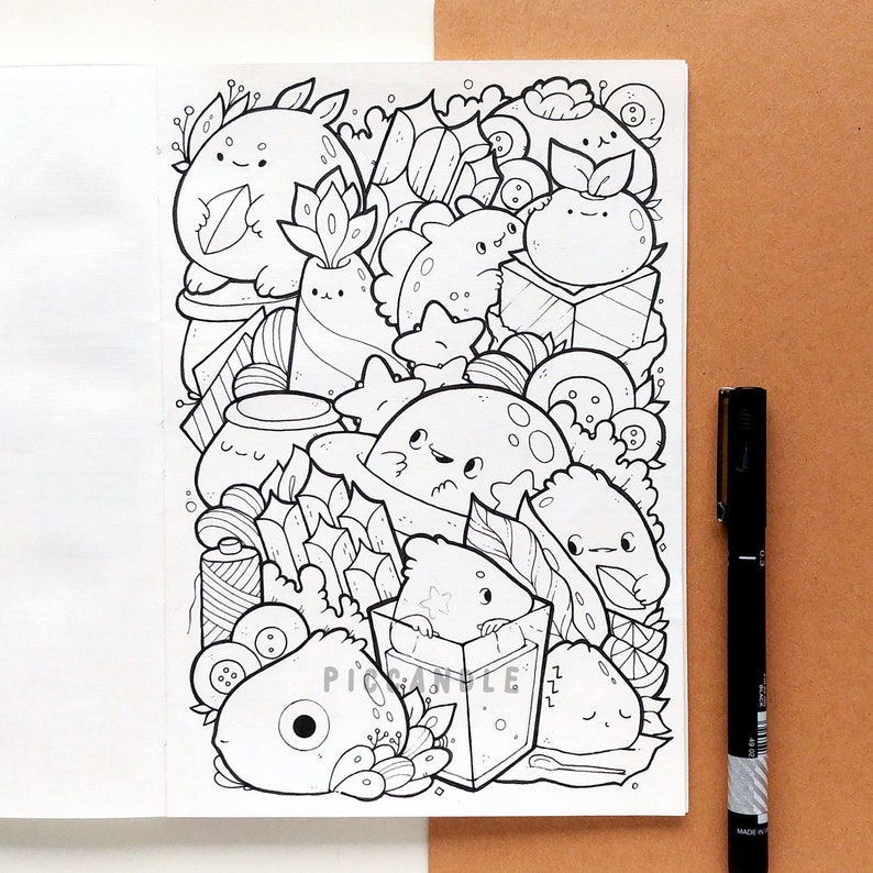 Doodle Coloring Page Printable Cute/Kawaii Coloring Page for | Etsy