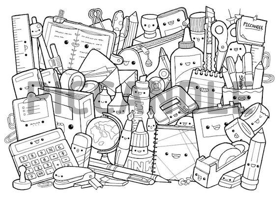 Download Stationery Doodle Coloring Page Printable Cute/Kawaii