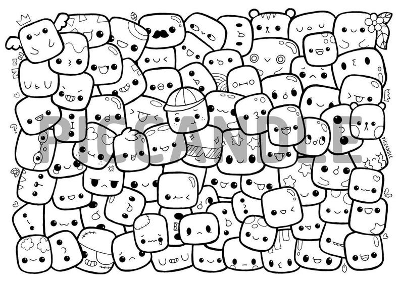 Download Marshmallows Doodle Coloring Page Printable Cute/Kawaii | Etsy