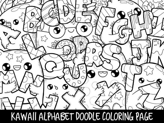 Alphabet Doodle Coloring Page Printable Cute Kawaii 