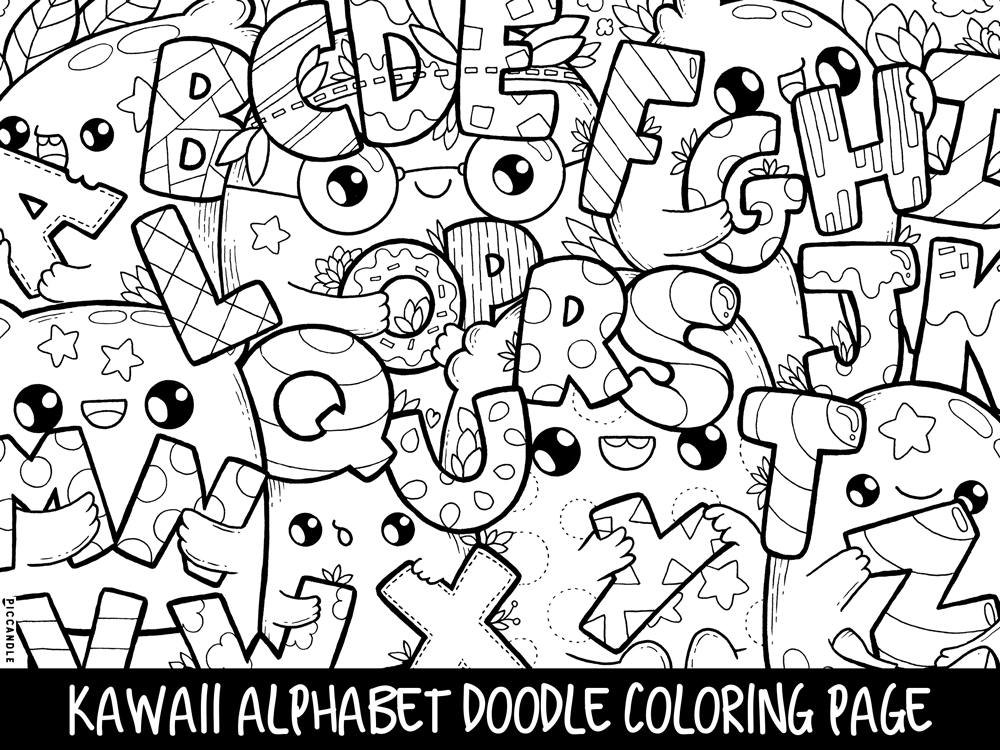 Alphabet Doodle Coloring Page Printable Cute/Kawaii Coloring | Etsy