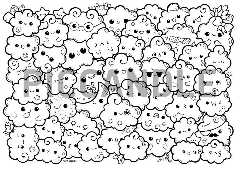 Download Clouds Doodle Coloring Page Printable Cute/Kawaii Coloring ...
