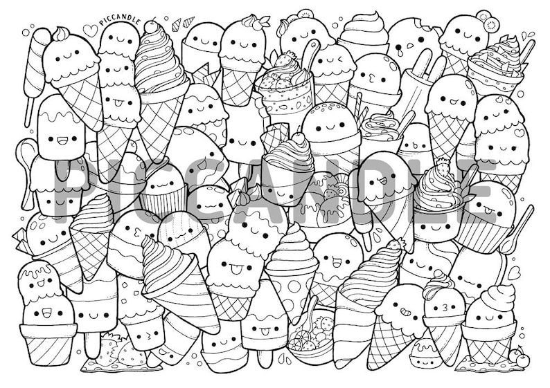 Ice Creams Doodle Coloring Page Printable Cute/Kawaii | Etsy