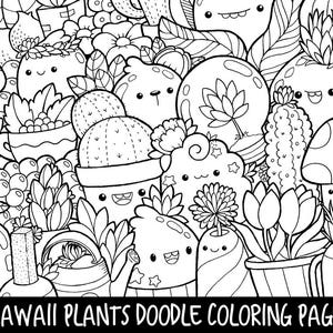 Plants Doodle Coloring Page Printable Cute/Kawaii Coloring | Etsy