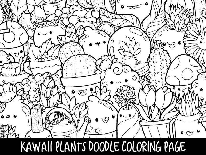 Download Plants Doodle Coloring Page Printable Cute/Kawaii Coloring ...