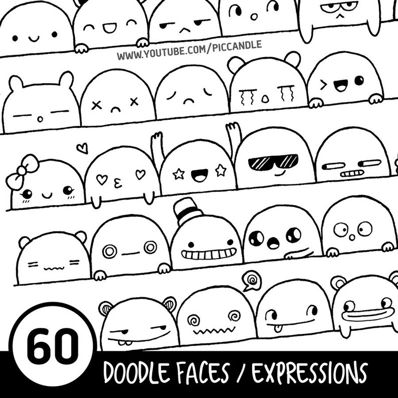 60 Cute Doodle Faces / Expressions Printable Practice Sheets Etsy