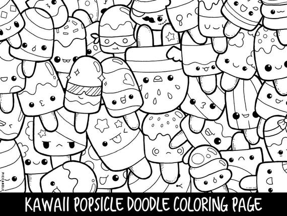 Popsicle Doodle Coloring Page Printable Cute Kawaii Coloring Etsy