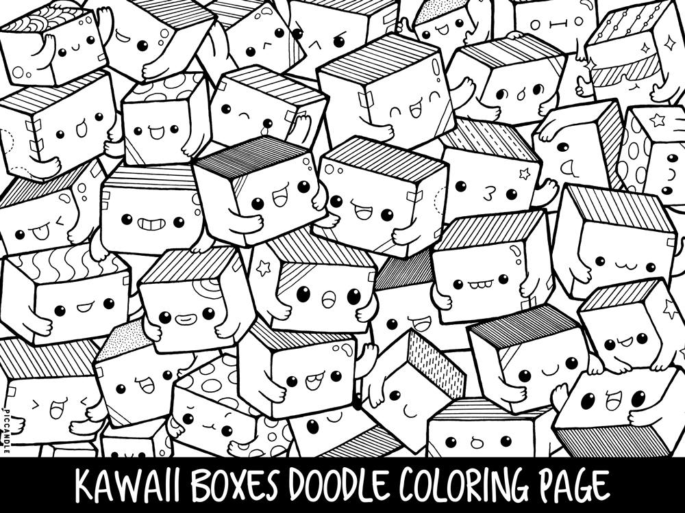 Boxes Doodle Coloring Page Printable Cute/Kawaii Coloring ...