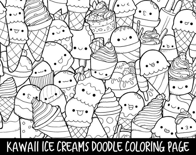 Ice Creams Doodle Coloring Page Printable Cute/kawaii - Etsy