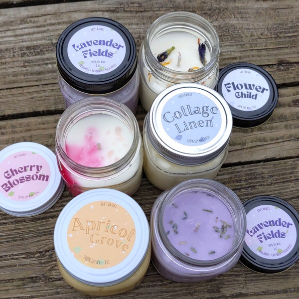 Scented 8 oz. Candles | eco friendly | All-Natural Handmade 100% Soy Candles | Cottage Aromas | MASON JARS | cottagecore fairy decor