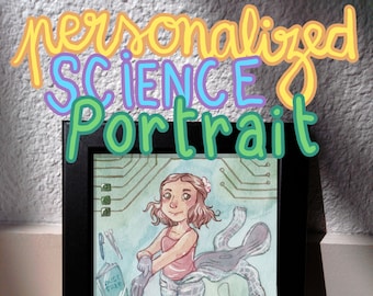 Personalized science portrait - Original watercolour painting