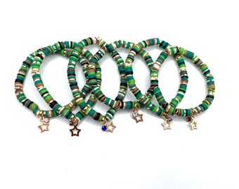 Camo Heishi Bead Bracelet with Silver Star Charm (6.5 inch)