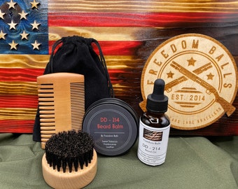 Signature DD-214 Beard Care Set. Beard Oil, Beard Balm, Beard Brush Set, Men’s Gift, Vetrran Gifts, Military Gifts