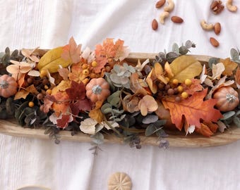 Fall Dough Bowl Filler | Handmade Artificial Autumn Foliage & Pumpkin Table Decor | Thanksgiving Harvest Arrangement (BOWL NOT INCLUDED)
