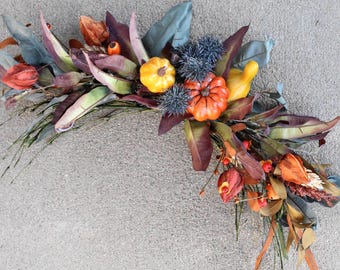 Rustic Autumn Pumpkin Arch Swag for Thanksgiving Sign or Door and Mirror Corner Decor