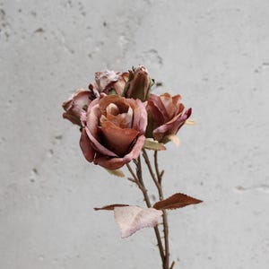 Rose | Artificial Burnt Orange Rose Stem Dried Look Flower Rustic Wedding Bouquet Photo Prop Autumn Home Decor DIY Floral Project Gifting