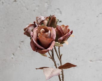 Rose: Artificial Burnt Orange Rose Stem Dried Look Flower Rustic Wedding Bouquet Photo Prop Autumn Home Decor DIY Floral Project Gifting