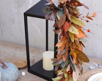 Fall Lantern Swag, Muted Autumn Foliage & Berry Cascade, Thanksgiving Table Centerpiece (LANTERN NOT INCLUDED)