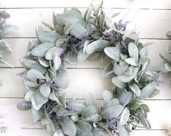 Small Wreath Lambs Ear Lavender: Handmade Mini Greenery Wreath for Cabinets, Windows, Candle Rings