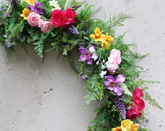Summer Wildflower Garland | Handmade Vibrant Faux Floral Decor for Whimsical Event Decor