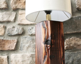 Rustic Wooden Table Lamp Handcrafted Reclaimed Solid Wood Accent