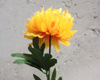 Chrysanthemum | Artificial Yellow Mum Realistic Flower Stem Silk Fall Floral Decor Home Wedding Decoration DIY Vase Arrangement Centerpiece