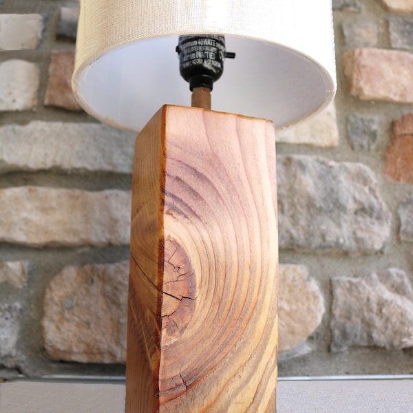 Rustic Wooden Table Lamp | Reclaimed Wood Beam Table Lamp Handcrafted Side Table Lamp Father's Day Gift Farmhouse Rustic Decor Gift for Him