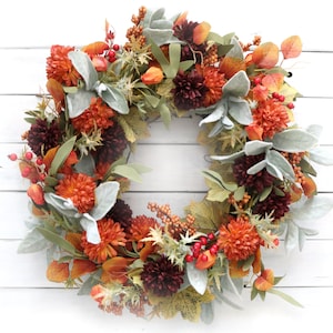 Fall Wreath | Fall Floral Wreath Front Door Decor Country Farmhouse Autumn Door Hanger Fireplace Decoration Small Harvest Flower Wreath Gift