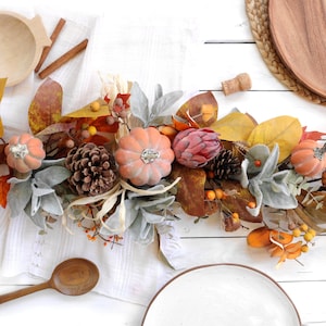 Fall Table Centerpiece: Handmade Thanksgiving Fall Pumpkins Decor Mantle Garland Country Farmhouse Fireplace Mantel Faux Autumn Decoration