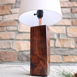 Rustic Wooden Table Lamp | Reclaimed Wood Beam Table Lamp Handcrafted Side Table Lamp Father's Day Gift Farmhouse Rustic Decor Gift for Him