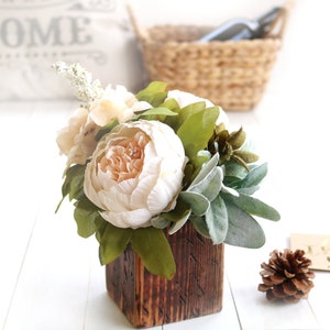 Rustic Flower Arrangement | Mother&#39;s Day Gift Bouquet Faux Flowers Table Decor Handmade Farmhouse Floral Centerpiece Blush Peony Lambs Ear