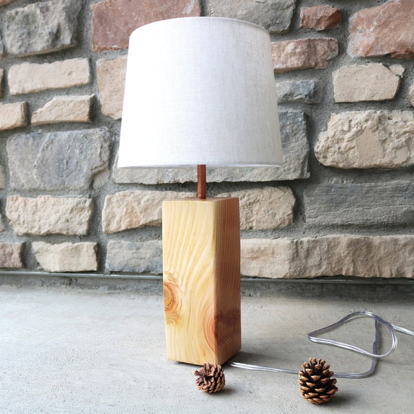 Farmhouse Wood Table Lamp | Handcrafted Wooden Side Table Lamp  Coastal Rustic Beach Decor Modern Nightstand Anniversary House Gifts for Him