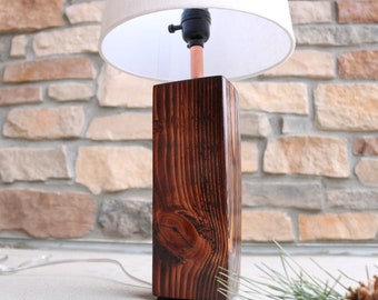 Rustic Wooden Table Lamp | Reclaimed Wood Beam Table Lamp Handcrafted Side Table Lamp Father's Day Gift Farmhouse Rustic Decor Gift for Him