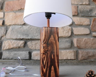 Rustic Wooden Table Lamp | Reclaimed Wood Beam Table Lamp Handcrafted Side Table Lamp Father's Day Gift Farmhouse Rustic Decor Gift for Him