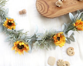 Sunflower Garland for Mantle | Handmade Summer Mantel Garland Country Farmhouse Decor Party Decorations Family Reunion Wedding Table Runner