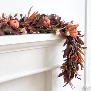 Rustic Fall Foliage Garland with Pumpkins, Handmade Autumn Table Floral Runner & Thanksgiving Mantle Decor