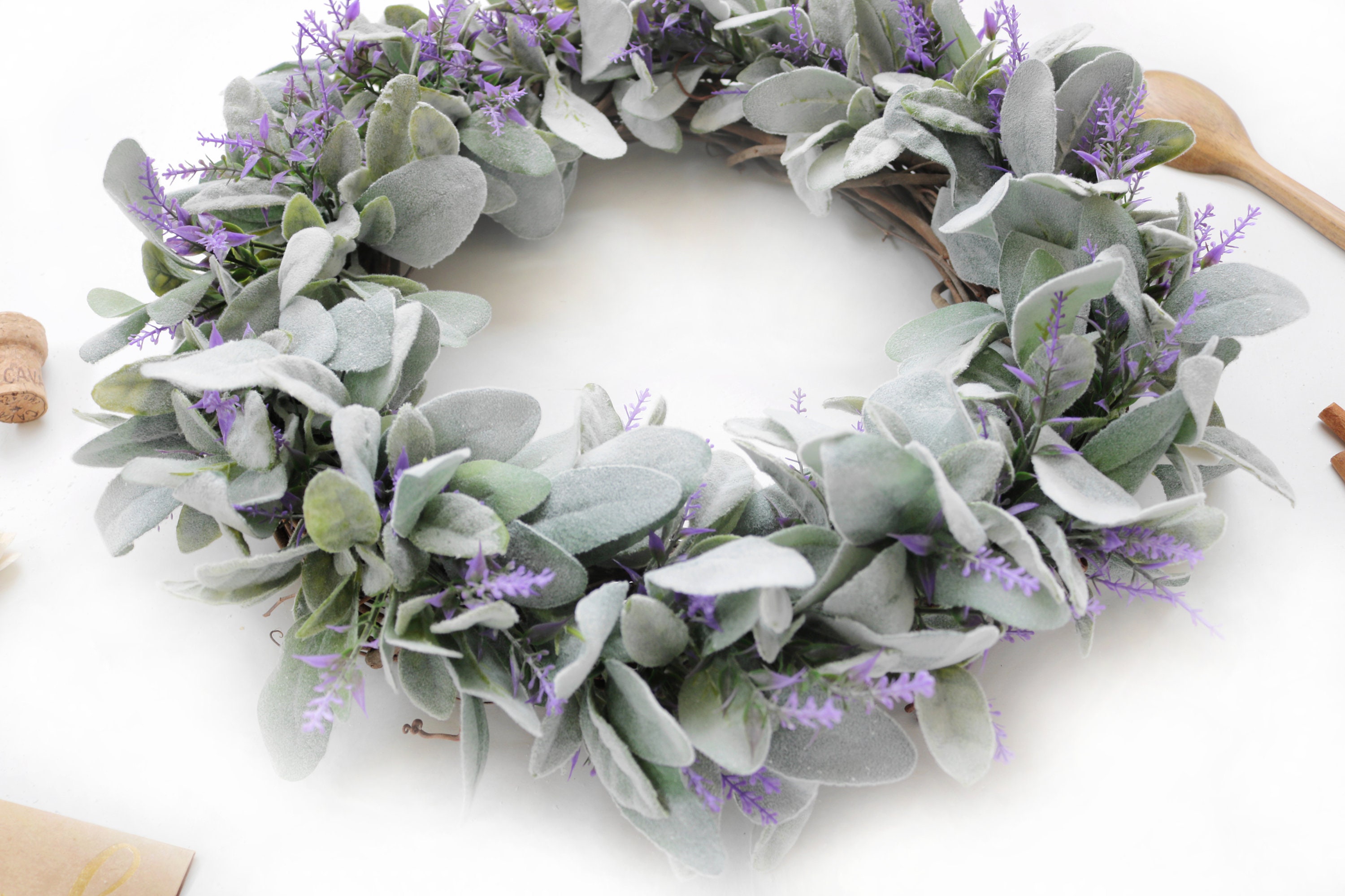 Everyday Farmhouse Wreath: Lambs Ear Lavender Handmade Door Hanger Year ...