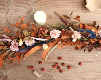 Terracotta Fall Wedding Garland | Burnt Orange & Blush Floral Table Runner, Boho Rustic Sweetheart Table Centerpiece, Rust Arch Flowers