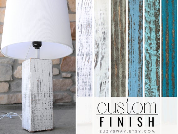 Farmhouse Small Wood Table Lamp Handcrafted Wooden Side Table Lamp Custom Finish Modern Primitive Home Decor Beach Nightstand Desk Gift