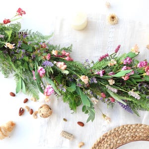 Spring Wildflower Garland: Artificial Handmade Spring Meadow Mantel Decor, Boho Wedding Centerpiece, Table Runner Garden Party
