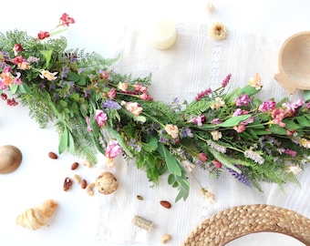 Spring Wildflower Garland: Artificial Handmade Spring Meadow Mantel Decor, Boho Wedding Centerpiece, Table Runner Garden Party