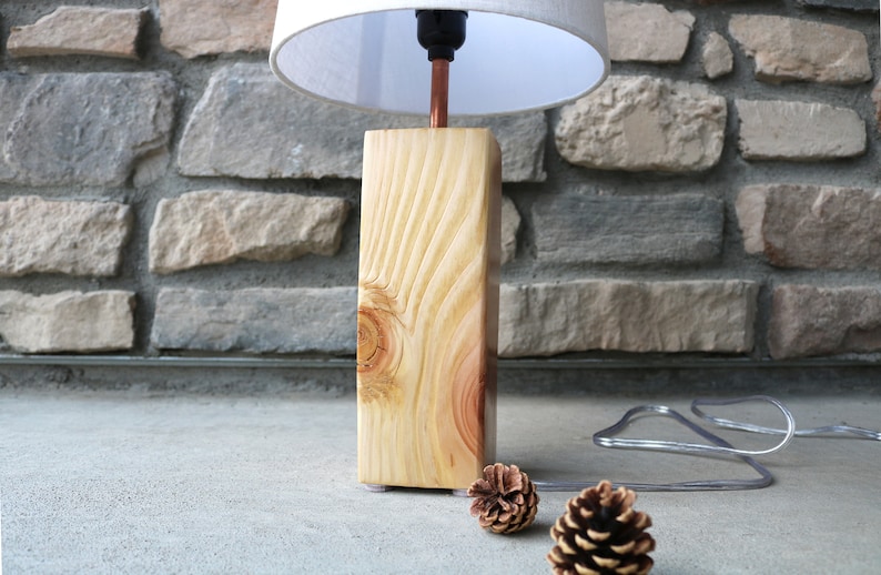 Farmhouse Wood Table Lamp Handcrafted Wooden Side Table Lamp Etsy
