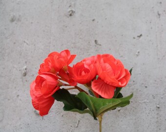 Begonia | Artificial Orange Short Stem, Silk Faux Flower Arrangement, DIY Wreath
