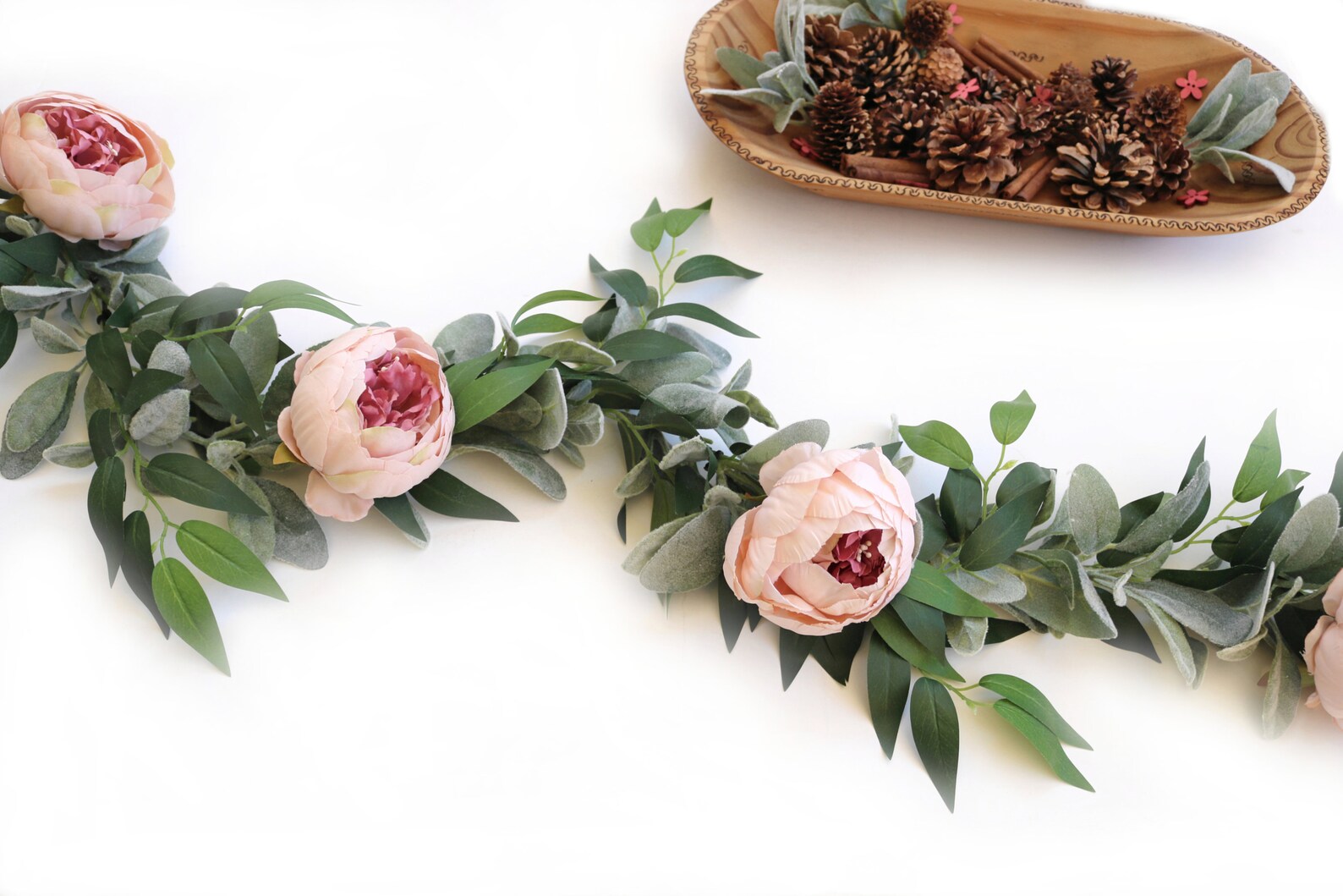 Lamb's Ear Garland Pink Blush Peony Ruscus Handmade Etsy
